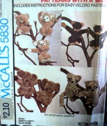 5830 McCalls  1977 11'' STUFF MONKEY, KOALA BEAR, RACOON, HONEY BEAR PATTERN Uncut